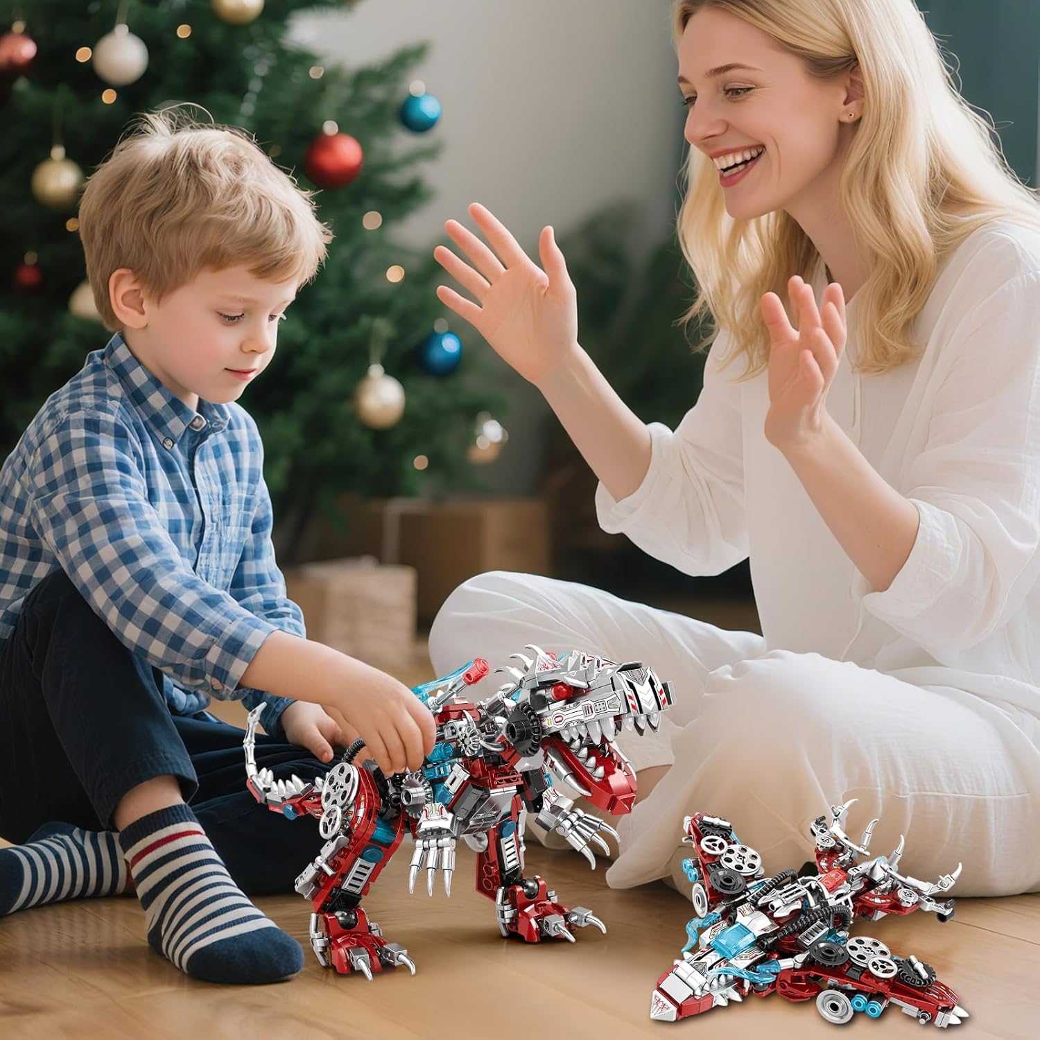 STEM 2 in1 Dinosaurs Building Set, Compatible with Lego Dinosaur Set, Transforming Fighter Jet Building Kit for Adults, Educational Gift Toy for Kids Boys 6-10 (422 PCS)