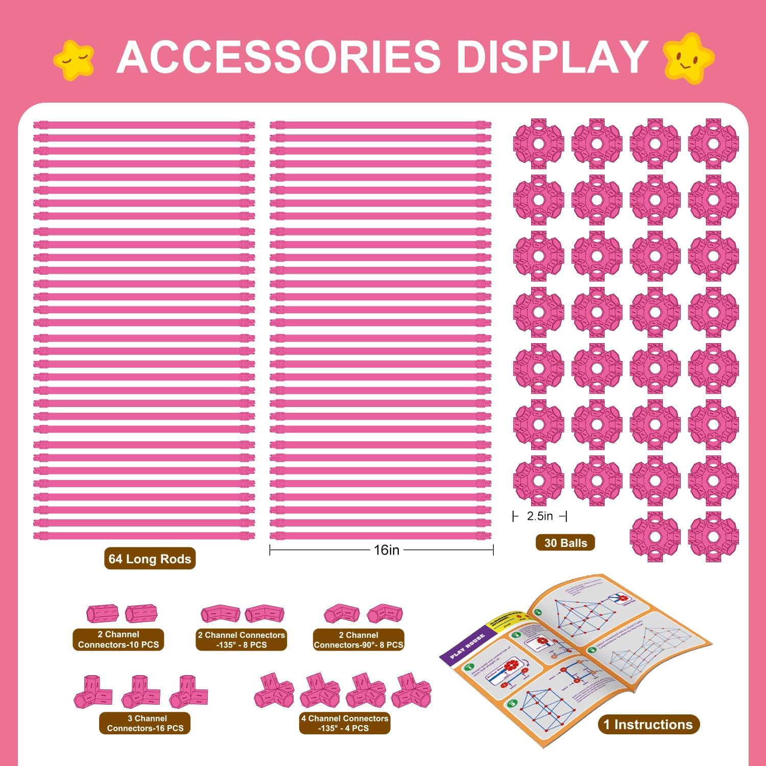 SpringFlower Fort Building Kit for Kids,STEM Construction Toys, Educational Gift for 3 4 5 6 7 8 9 10 11 12 Years Old Boys and Girls,Ultimate Creative Set for Indoor & Outdoors Activity,140 Pcs,Pink