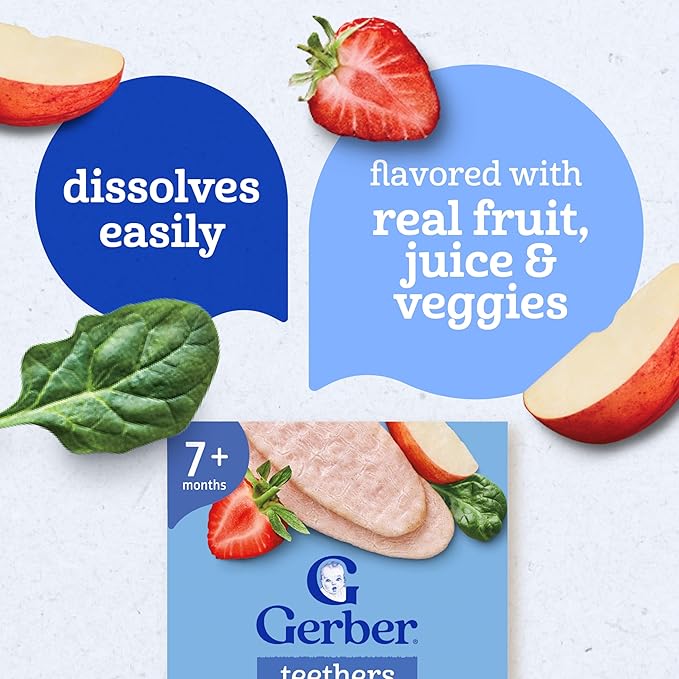 Gerber Teethers, Strawberry Apple Spinach Gentle Teething Wafers, Baby Teething Snacks, 6PK