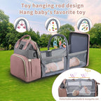 Diaper Bag with Changing Station,Diaper Bag Backpack,Girl Boy Diaper Bag,Large Capacity,900d Excellent Oxford(Ungrade Pink Grey)