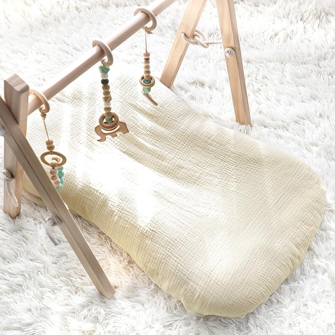 Hooyax Baby Lounger Cover 2 Pack - 100% Muslin Cotton Newborn Lounger Pillow Covers Only, Soft Breathable Infant Lounger Cover with Reinforced Stitching, Fits Most Standard Baby Loungers (Green Wheat)