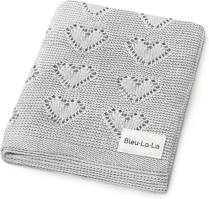 Heirloom Knit Heart Receiving Unisex Blanket for Boys and Girls - 100% Luxury Cotton Baby Blanket - Soft Warm Swaddle Receiving Blanket for Newborns Infants & Toddlers (Dove Grey)