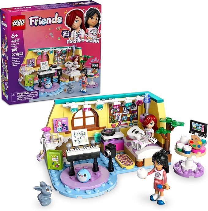 LEGO Friends Paisley's Room Building Toy - Pretend Play Set for Kids, Girls and Boys, Ages 6+ - with 2 Minidolls, Pet Bunny Figure, and Plushie-Style Piece - Gift Idea for Birthdays - 42647