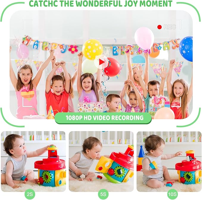 Kids Camera, Birthday Gifts for Boys and Girls Age 3-8,Video Recorder for Kids 8-12,Childrens Digital Camcorder for vlogging Portable Kids Selfie Camera with 32GB SD Card Green