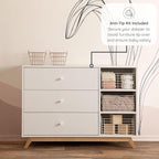 dadada Central Park 3-Drawer Dresser with Open Shelving - Modern Design, Baby-Safe Finish, Forged Steel Support, Sturdy Wood Legs, for Nursery, Kids or Teen Room, 47” Wide (White+Natural)