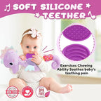 Baby Toys 0-6-12 Months,Musical Stuffed Animals Activity Soft Infant Toys with Multi-Sensory Crinkle, Rattle and Textures,Boys Newborn Baby Girl Toys, Seahorse, Purple