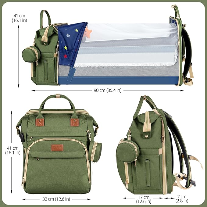 Baby Diaper Bag Backpack,Baby Shower Gifts, Multifunctional Travel Diaper Bag, Gifts for Mom with Portable Diaper Pad (Green)