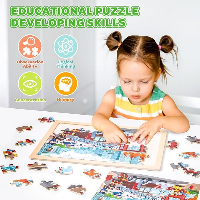 Puzzles for Kids Ages 4-6, 6 Packs 60 Pcs Wooden Jigsaw Puzzles for Kids Ages 6-8, Preschool Educational Vehicle Toys Gifts for 3 4 5 6 7 8 Boys Girls