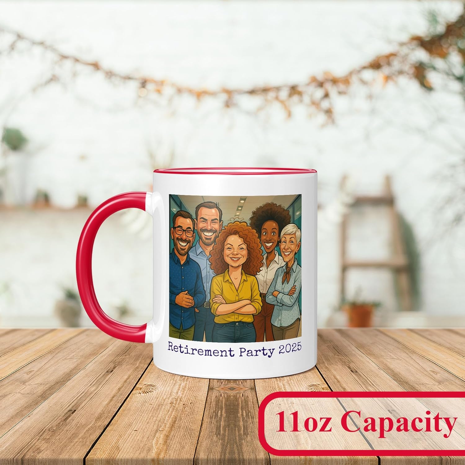 Personalized Coffee Mug, Custom Photo Caricature Gift, Funny Customized Coffee Gift for Men & Women, Custom Mugs with Pictures, Red 11oz Customized Ceramic Tea Cup