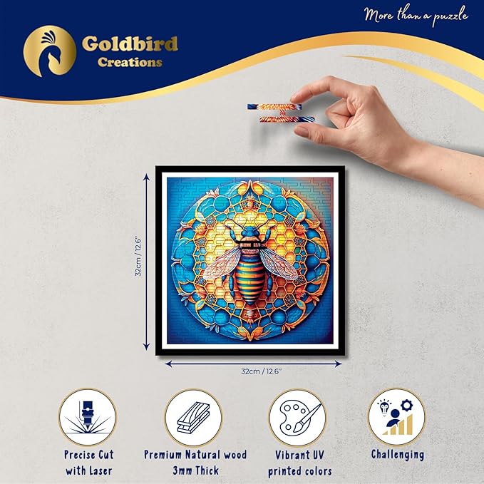 Magnetic Wooden Jigsaw Puzzles with Frame - Wooden Animal Puzzle for Adults - Rompecabezas para Adultos - Living Room Bedroom Wall Decoration Picture - Original Christmas Birthday Gift (Buzzing Bee)