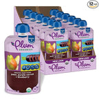 Plum Organics Stage 2 Organic Baby Food - Pear, Purple Carrot, and Blueberry - 4 oz Pouch (Pack of 12) - Organic Fruit and Vegetable Baby Food Pouch