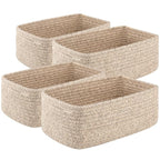 4 Pack Small Storage Shelf Baskets for Organizing, Mini Woven Rope Storage Bins for Towels, Cute Decorative Closet Organizer，Baby Nursery, Gift Empty Baskets -11.81''Lx7.87''Wx4.72''H'-Brown