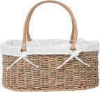 Handwoven Wicker Diaper Caddy Organizer, Multi - functional Baby Diaper Bag for Nursery & Home Storage, Detachable Lining, PU Handles, Baby Registry Must Haves (Seagrass)