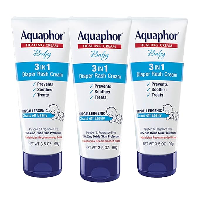 Aquaphor Baby Diaper Rash Cream, 3-in-1 Diaper Rash Relief, 3.5 Oz Tube, (Pack of 3)