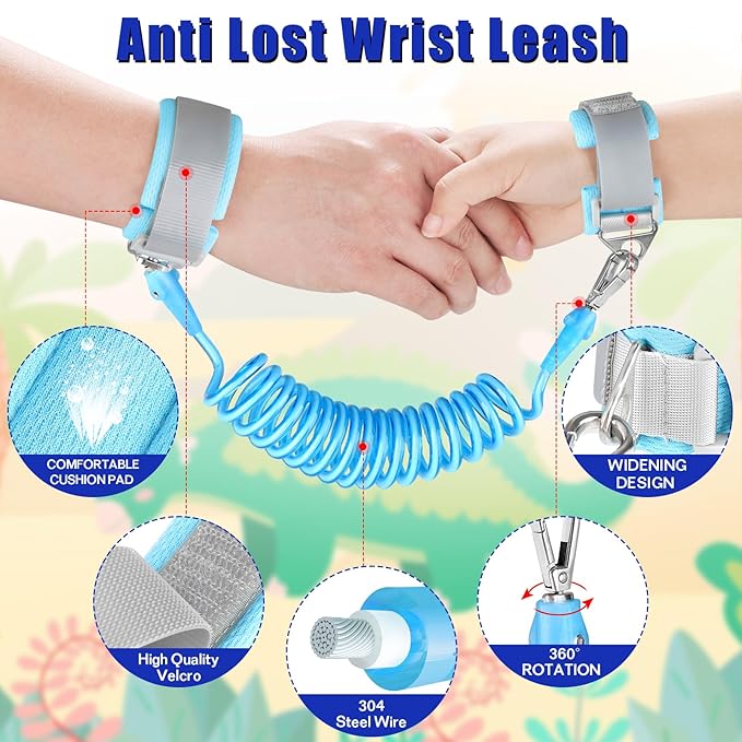 Toddler Leash for Kids-Baby Child Harness with Anti Lost Wrist Link for Boys/Girls (Blue+Green)