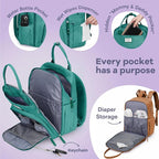 RUVALINO Diaper Bag Backpack-Multifunction Baby Travel Bag with Changing Pad, Insulated Bottle Holders & Pacifier Case, Large Capacity, Waterproof, Turquoise