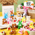 Zhanmai 100 Pcs Mini Plush Stuffed Animal Bulk Small Animal Toys Keychain Party Favors Easter Egg Stuff for Kids Birthday Valentine Carnival Classroom Prizes Gift Goodie Bag Filler(Cute Style)
