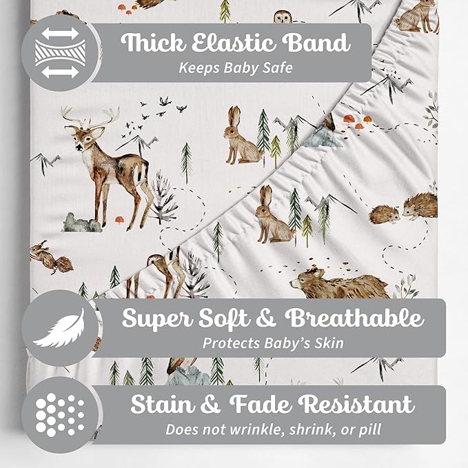 Crib Sheets Neutral - Fitted Baby Crib Sheets Bed for Girl Boy - 2 Pack Standard & Toddler Mattress - Buttery Soft Organic Cotton Blend (Magic Forest)
