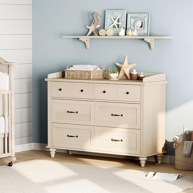 WAMPAT Set of 2 Kids Dresser with 12 Drawers, 2-in-1 Baby Dresser for Bedroom & Kids Room, Rustic Chests & Dressers Wooden Closet Organizer for Children's Bedroom, Beige