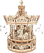 ROKR 3D Wooden Puzzles Music Box - DIY Model Building Kit Mechanical Merry-go-Round Exquisite Display Gifts for Teens Man/Woman Family