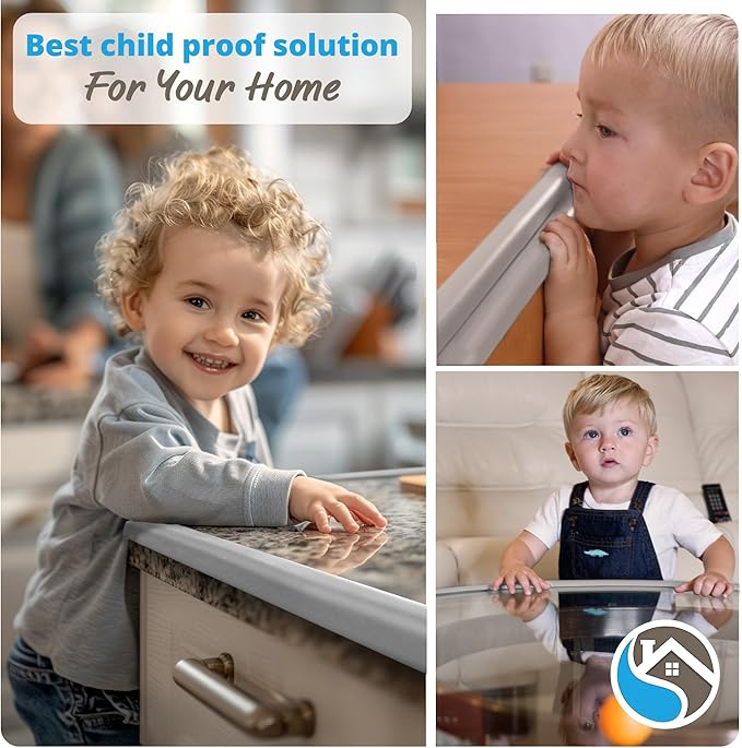 Premium 12ft Edge Protector for Baby, Odorless & Waterproof Edge Protector with 3M Adhesive Tape, Non-Toxic to Baby Proof Corners and Edges, Wall Corner Protector & Desk Edge Cushion Gray
