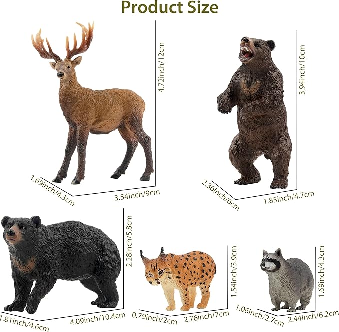 Toymany 12PCS North American Forest Animal Figurines, Realistic Jungle Animal Set Includes Moose,Cougar,Wolf,Bear,Eagle,Deer Educational Toy Cake Toppers Christmas Birthday Gift for Toddlers Kids 3-5