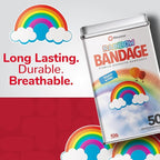 BioSwiss Bandages, Rainbow Shaped Self Adhesive Bandage, Latex Free Sterile Wound Care, Fun First Aid Kit Supplies for Kids, 50 Count