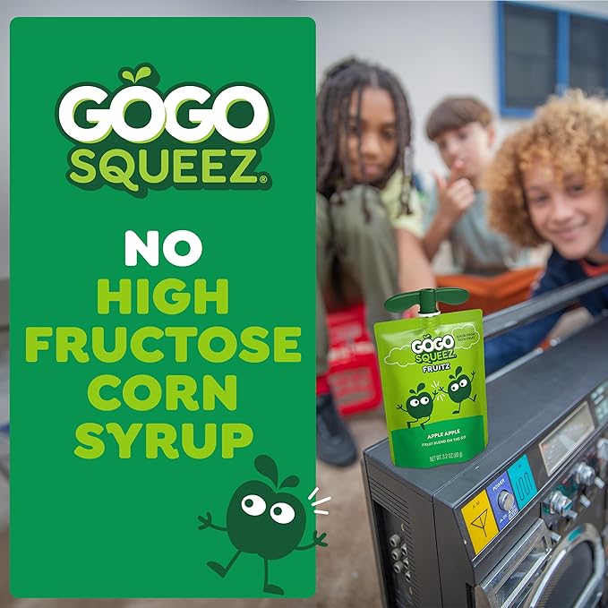 GoGo squeeZ Applesauce and Fruit Puree, Apple Apple, 3.2 oz (Pack of 48), Unsweetened Fruit Snacks for Kids, Gluten Free, Nut Free and Dairy Free, BPA Free Pouches (Packaging May Vary)