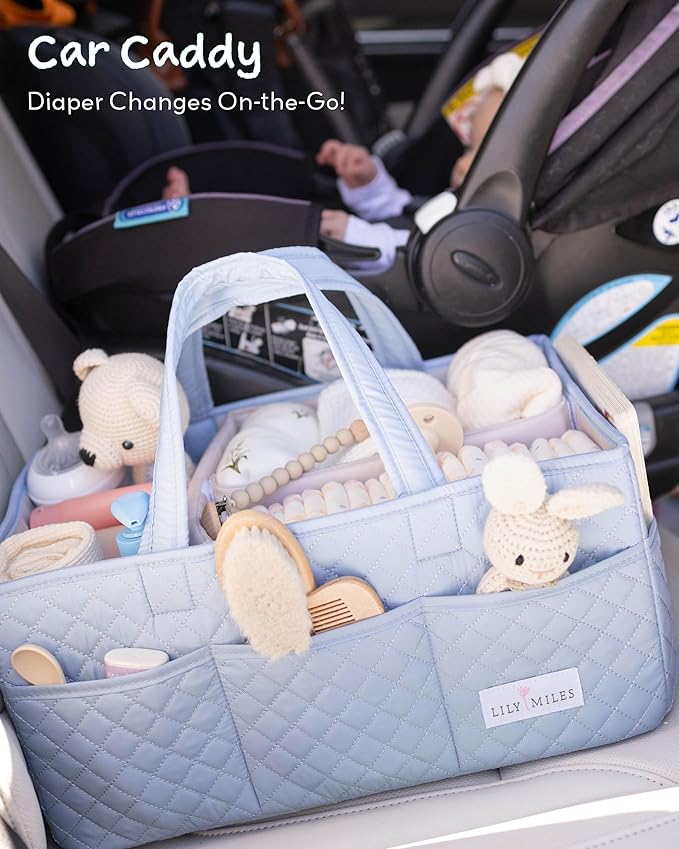 Lily Miles Baby Diaper Caddy Organizer, Quilted Nursery Storage Organizer for Newborn Essentials and Diaper Changing Station, Gift for Baby Shower and Registry Must-Have (Baby Breeze)