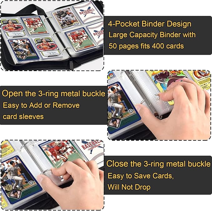 Football Card Binder, 4 Pocket Trading Card Binder with 50 Removable Sleeves Fits 400 Cards, Sports Card Collection Binder Album for Cards Book Organizer Boys Girls Toys Gift (Blast 4 Pocket)