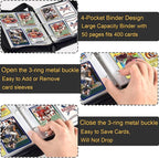 Football Card Binder, 4 Pocket Trading Card Binder with 50 Removable Sleeves Fits 400 Cards, Sports Card Collection Binder Album for Cards Book Organizer Boys Girls Toys Gift (Blast 4 Pocket)