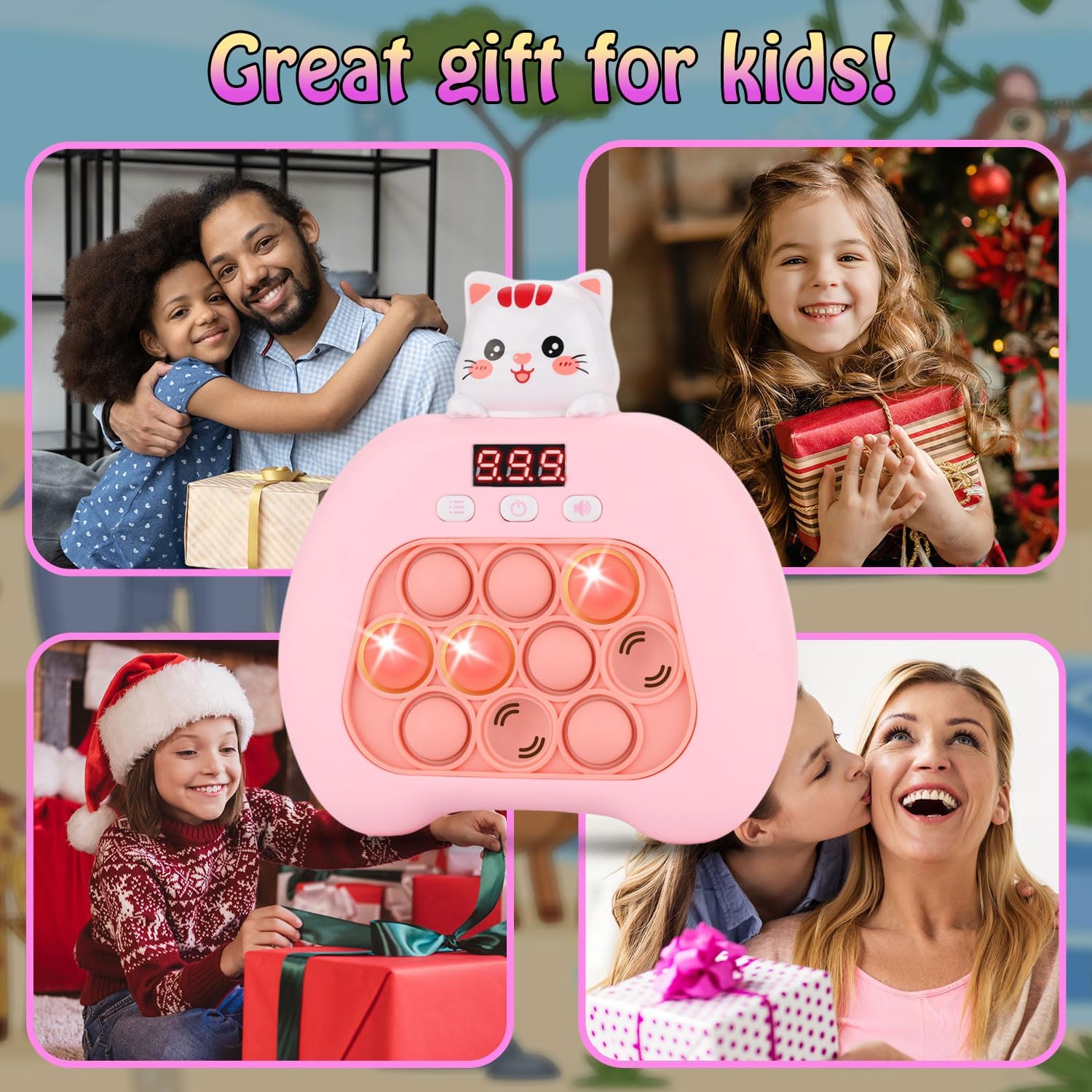 Quick Push Console Game, Pop Game Light up Fidget Toy, Handheld Puzzle Game Fast Push Bubble Game with Game Clearance Screen for Kids Teens Adults (Kitty)