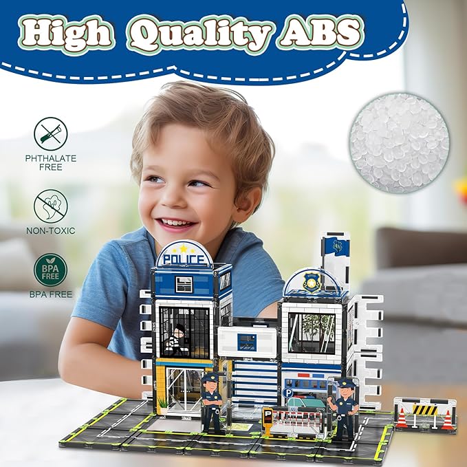 Magnetic Tiles, 50PCS Police Station Theme Building Blocks Set, Magnet Building Blocks and STEM Preschool Toys for Toddlers Kids Ages 3-5 5-7 8-10