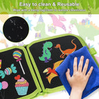 Erasable Doodle Set for Kids - Reusable Magic Drawing Book with 12 Watercolor Pens 14 Page Drawing, Road Trip Car Game Writing Painting Set for Boys and Girls (Green)