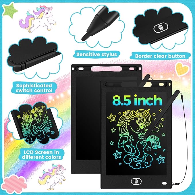 Tinlade 12 Pack LCD Writing Drawing Tablets 8.5 Inch Bulk Colorful Doodle Board Erasable Electronic Painting Drawing Pads Learning Toy Gifts for Kids Boys Girls(Black)