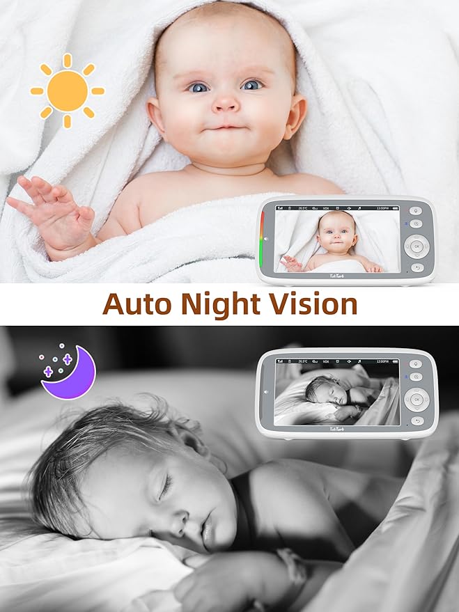 TakTark Baby Monitor, 5" 720P HD Baby Camera with IPS Screen, Remote Pan & Tilt, 2 Way Audio, Night Vision, Digital Zoom, VOX Sound Detection, Ideal for New Parent