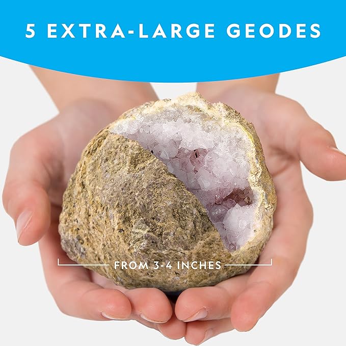 NATIONAL GEOGRAPHIC Break Open 5 Jumbo Geodes - Earth Science Kit with 5 Premium, Extra-Large Geodes with Crystals, Goggles & Display Stands, Science Gifts, Fun Stuff for Kids (Amazon Exclusive)