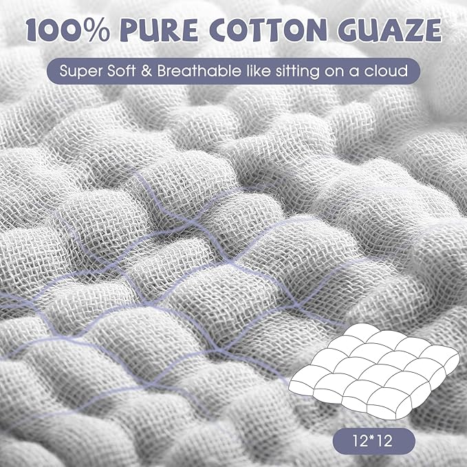 MUKIN Baby Washcloths - Soft Face Cloths for Newborn, Absorbent Bath Face Towels, Baby Wipes, Burp Cloths or Face Towels, Baby Registry as Shower. Pack of 6-12x12 inches (Grey)
