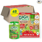 GoGo squeeZ Organic Applesauce and Fruit Puree Apple Strawberry, 3.2 oz (Pack of 48), Unsweetened Organic Fruit Snacks for Kids, Gluten Free, Nut Free and Dairy Free, Recloseable Cap, BPA Free Pouches