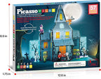 PicassoTiles Haunted House Theme Magnet Tile Building Blocks 8 Action Figures Magnetic Construction Toy Double Sided Printing Education STEM Learning Playset Halloween Adventure Kid Ages 3+ PTQ03
