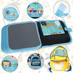 Erasable Doodle Set for Kids - Reusable Magic Drawing Book with 12 Watercolor Pens 14 Page Drawing, Road Trip Car Game Writing Painting Set for Boys and Girls (Zoo)