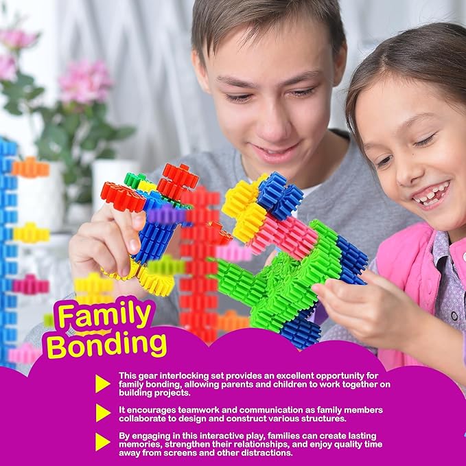 STEM Building Blocks Toys for Kids – Educational and Safe Gear Interlocking Construction Playset – Develop Creativity and Problem-Solving Skills