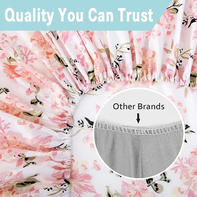 Bimocosy Crib Sheets 4pk, Size 28"x 52" for Standard Crib and Toddler Mattresses, Breathable Microfiber Crib Mattress Sheet, Floral/Ele/Pink/Green