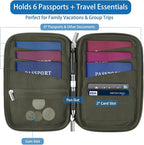 WALNEW Passport Holder for Travel Family, RFID-Blocking Travel Wallet Holder for 6 Passports, Water Resistant Bag Document Organizer for Cards, Cash, Boarding Passes, Tickets (Gray)