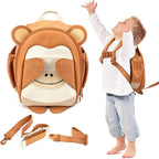 Toddler Harness Backpack Leash - Baby Walking Harness & Anti-Lost Wrist Tether - Kids Backpack 5 Storage Pockets and 2 Adjustable Child Leashes for Kids 1, 2,3,4,5,6,7 Years Old - Ultra-Soft - Monkey