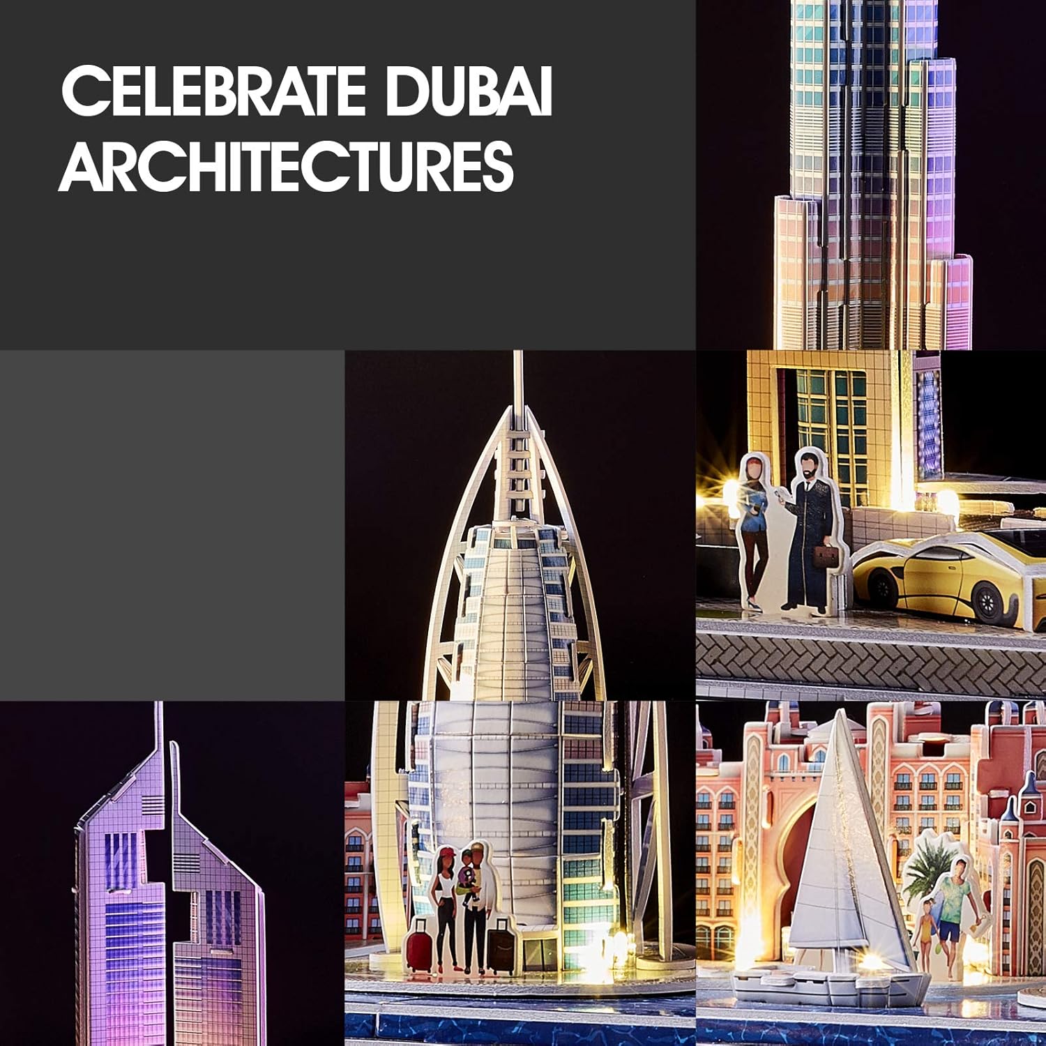 CubicFun 3D Puzzles for Kids Ages 8-10 LED Dubai Cityline, Arts and Crafts for Kids Ages 8-12 STEM Projects for Kids Ages 8-12 Gifts for 8 Year Old Toys for 8 Year Old Girls Lighting Architecture
