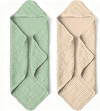 Organic Muslin Hooded Baby Bath Towels - 2 Pack 100% Organic Cotton Towel for Babies, Infants, Toddlers - 32x32Inch - Highly Absorbent and Newborn Essential(Brown Green)