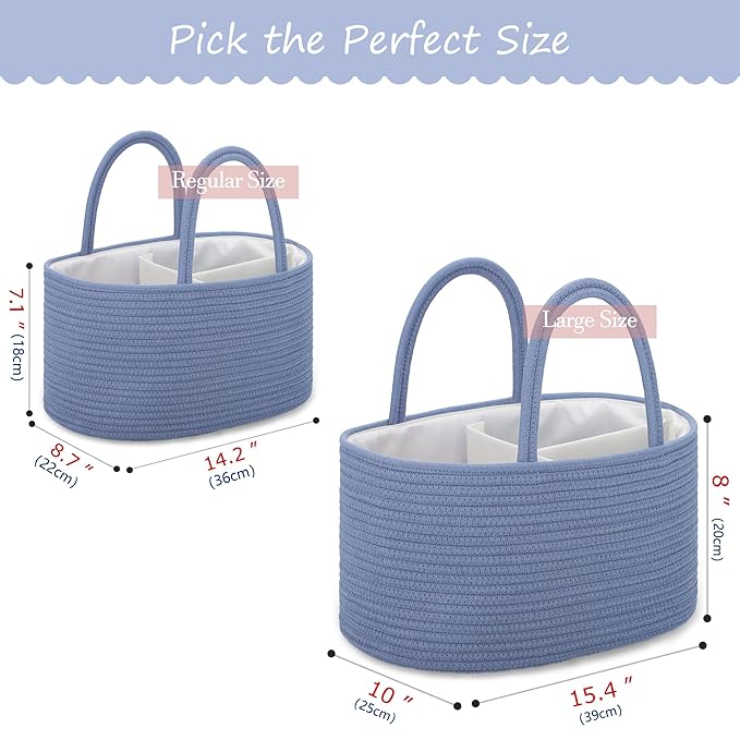 COMSE Large Baby Diaper Caddy Organizer for Girl Boy, Car Caddy with Handles, Cotton Rope Basket for Changing Table, Nursery Organizer, Gift for Baby Shower and Registry Must Have, Folkstone Gray