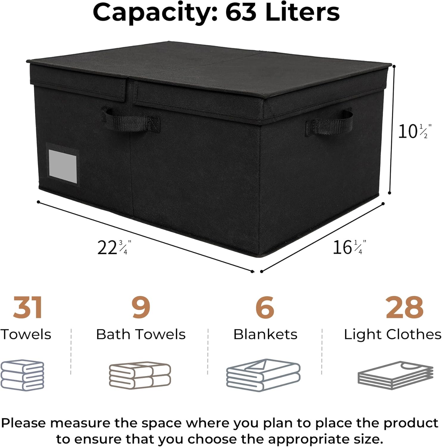 GRANNY SAYS Fabric Storage Bin with Lid, Linen Closet Organizers and Storage Baskets, Large Storage Box, Clothes Bins for Closet Organizing, Jumbo, Black, 1-Pack