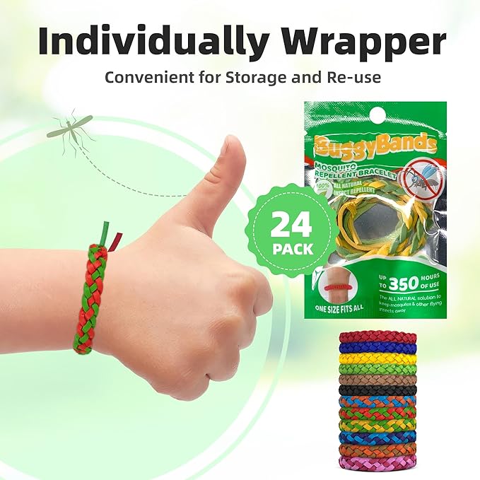 36 Pack Mosquito Repellent Bracelets, DEET-Free Natural Bands, PU Leather Insect & Bug Repellent Wrist Bands for Kids & Adults, Individually Wrapped